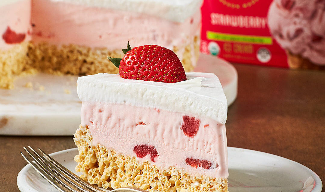 Strawberry Crispy Treat Ice Cream Pie
